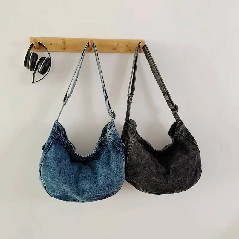 

Новая джинсовая сумка через плечо с регулируемым ремнем, джинсовая строчка с напуском, повседневная модная кожаная дорожная минималистичная сумка в стиле ретро