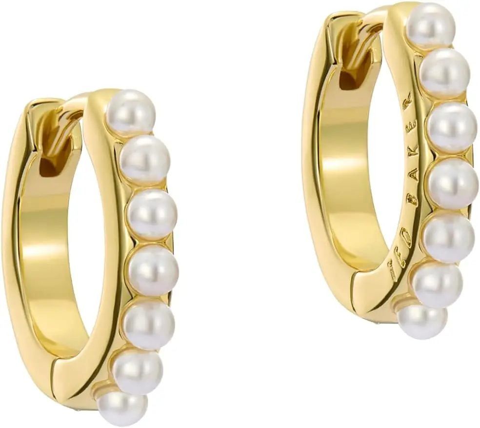 

Gold Pearl Huggie Earrings for Women, Elegant Studs with Shimmering Finish