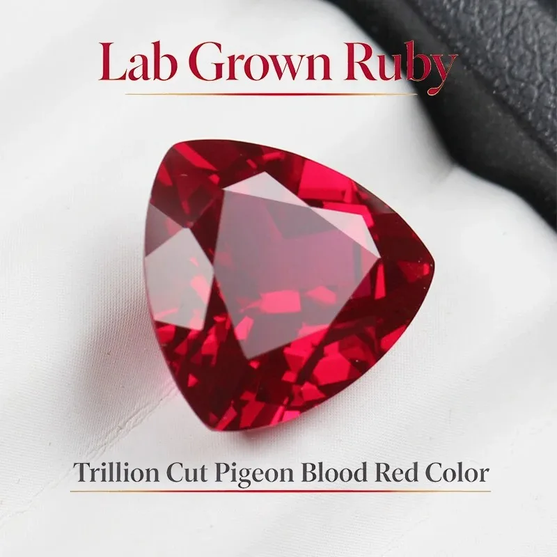 Lab Grown Ruby Fat Triangle Cut Pigeon Blood Red Color DIY Charms Jewelry Making Ring Necklace Main Materials Certificate