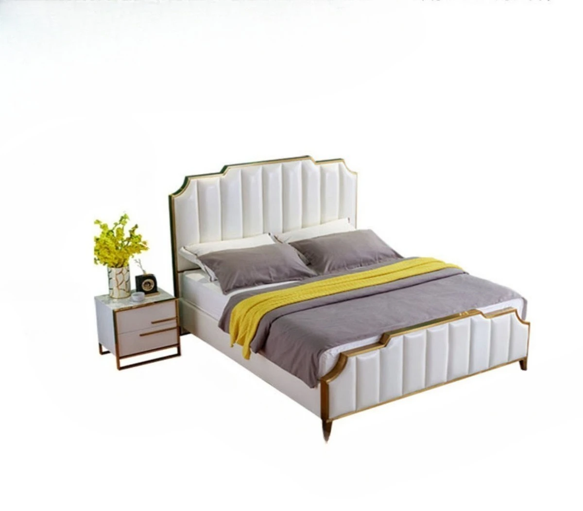 

American light luxury stainless steel leather bed, master bedroom storage double bed, hotel