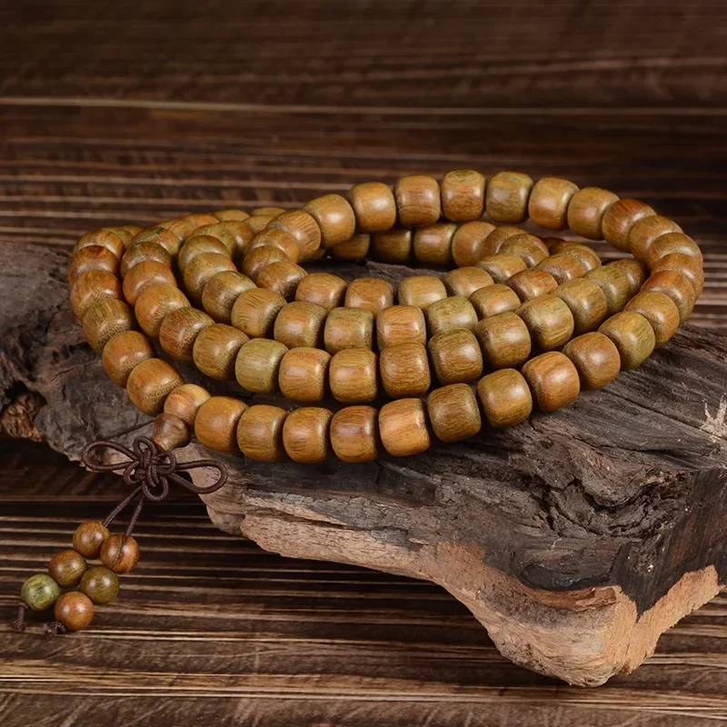 Green sandalwood barrel beads Buddha beads bamboo beads rosary bracelet literary play more than 108 hands string men and women