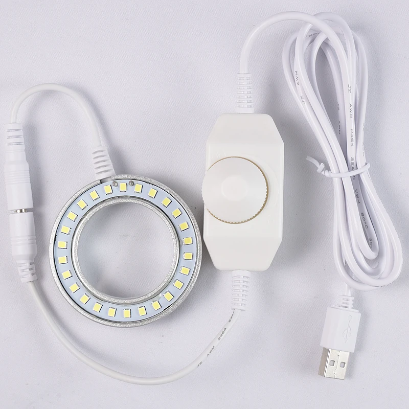 Anillo de luz LED ajustable ultrafino, lámpara iluminadora para microscopio con ZOOM estéreo, enchufe USB, 26 LED