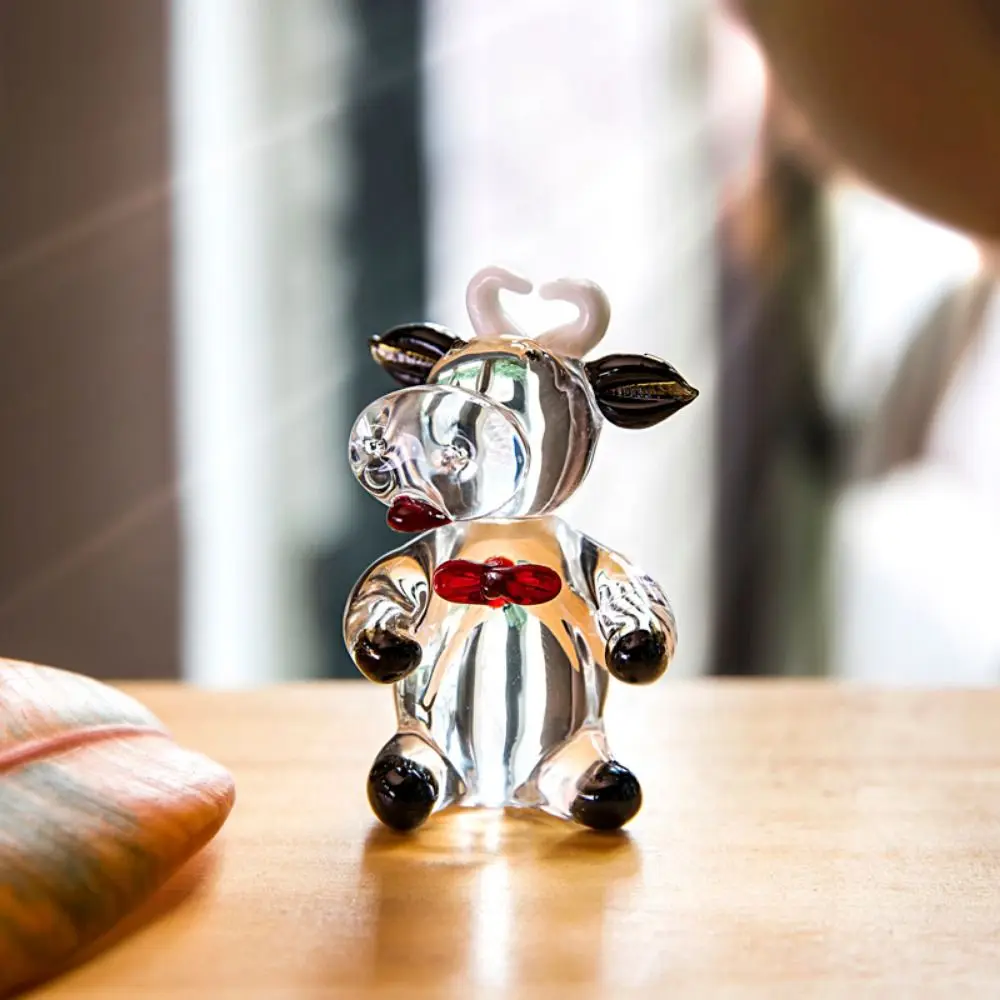 Creative Hand Blown Crystal Cow Ornament Small Cartoon Glass Cow Miniature Cute Animal Figurine Children's Room