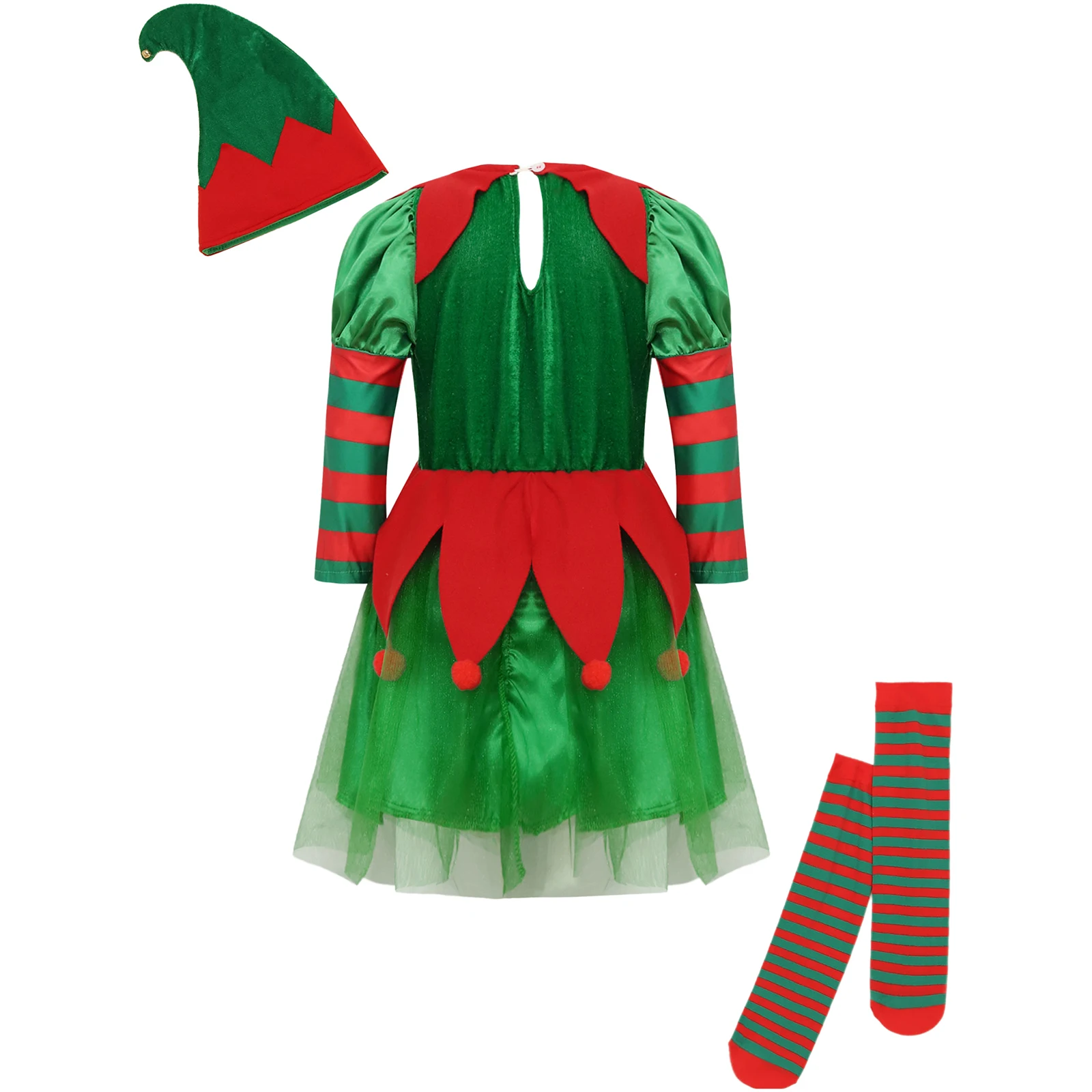 Girls Christmas Elf Costume Santa Claus Helper Velvet Xmas Party Dress with Accessories New Year Festival Fancy Party Outfit