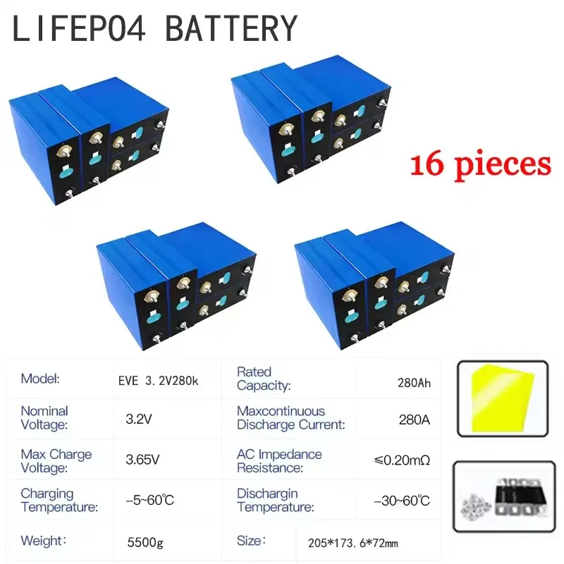 3.2 فولت 280 أمبير LIFEPO4 بطارية تخزين منزلي نظام الطاقة الاتحاد الأوروبي الأسهم اللثيوم إعادة شحن مجموعات البطارية لتقوم بها بنفسك 12 فولت 24 فولت 48 فولت حزمة