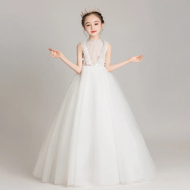 

Children's Dress 2024 New Style Sleeveless Puff Yarn Flower Girl Wedding Dress