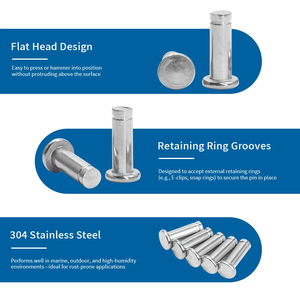 2-10 шт. штифт с плоской головкой и стопорным кольцом M3 M4 M5 M6 M8 M10 штифты из нержавеющей стали с стопорной канавкой подходит для Clevis