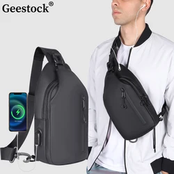 Geestock Men's Chest Bag With USB Charging Port Outdoor Sport Waterproof Crossbody Bag High Capacity Shoulder Bag Women Pack