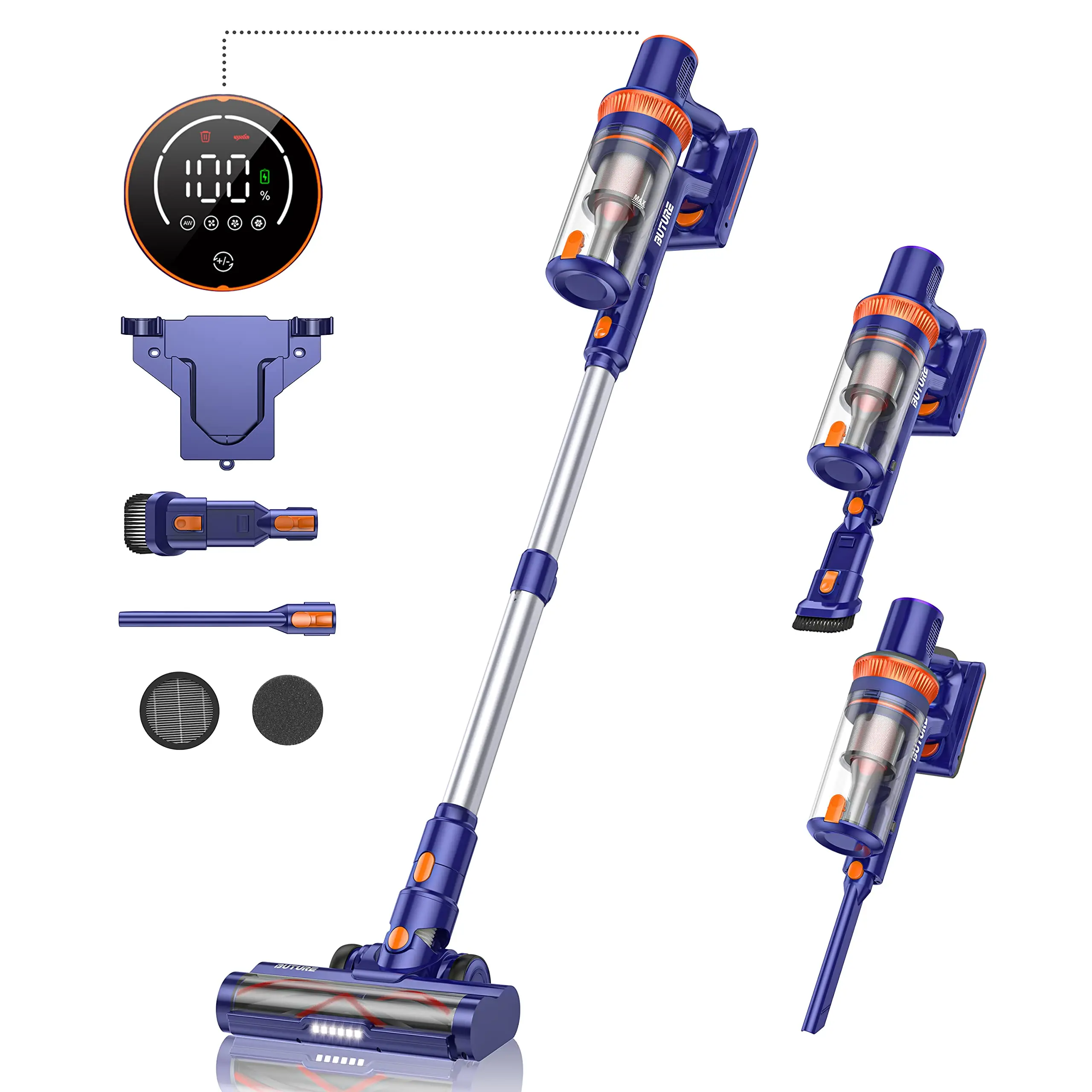 BUTURE 450W 38Kpa Suction Power Handheld Cordless Wireless Vacuum Cleaner for Home Appliance 1.2L Dust Cup Removable Battery