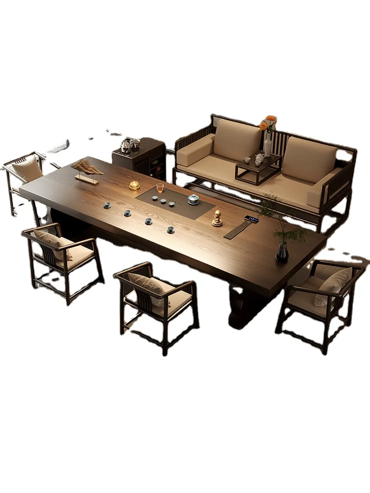 &* New Chinese-style Arhat Bed Multi-functional Solid Wood Large-board Tea Table Chair Set Home Furniture Living Room Luxury Vil
