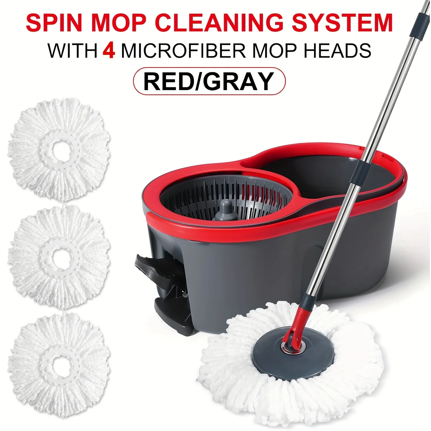 360° Foot Pedal Rotating Mop Bucket Set with Twister, Includes 4 Washable Microfiber Mop Heads, Suitable for Wet and Dry Use
