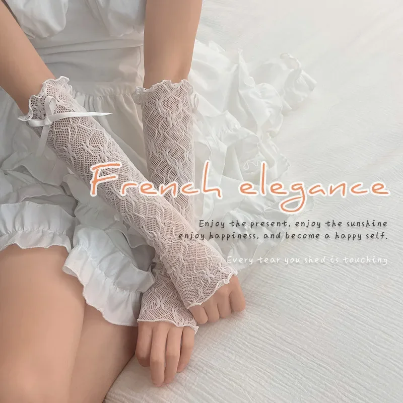 Frauen Lolita Jk Spitze Fingerlose Handschuhe Schwarz Gothic DIY Umreifung Sonnenschutz Hülse Kleidung Zubehör Elastische Mesh Punk Handschuhe