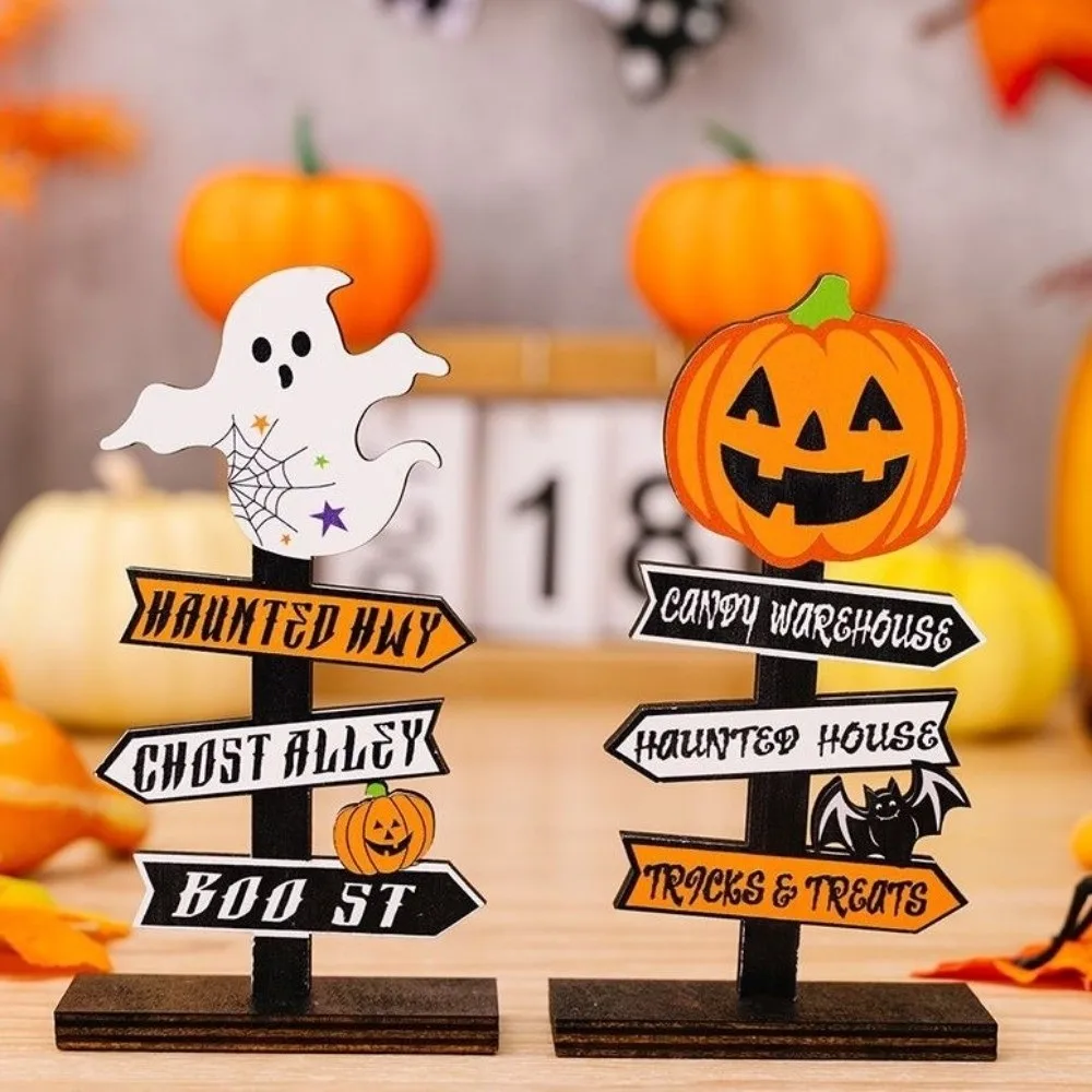 Gothic Style Halloween Ghost Ornament Wood Handmade Pumpkin Ghost Decor Atmosphere Decor Halloween Decorative Signs