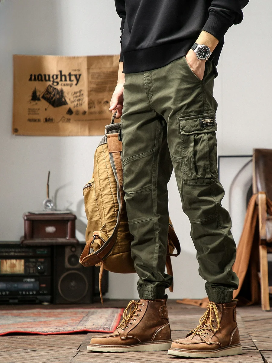 

Elastic Pure Cotton Workwear Pants Men's Slim Straight Leg Trousers Faionable American Sle Casual Pants Spring Season