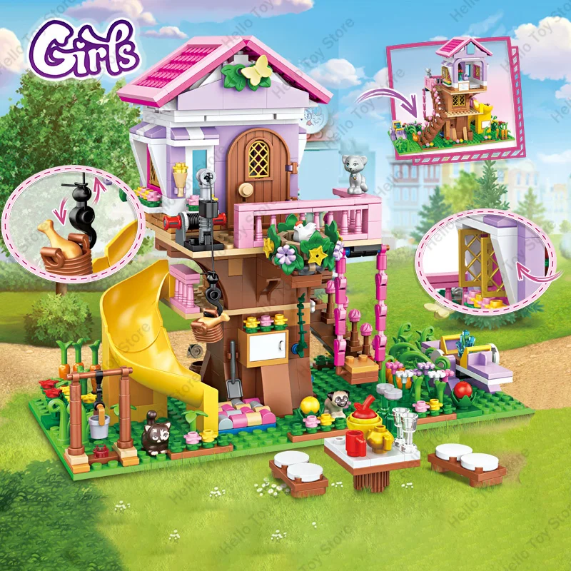 2024 Amicizia Summer Treehouse Building Blocks Camping House Modello Classic Girl Princess Figure Mattoni Giocattolo di compleanno Regali fai da te