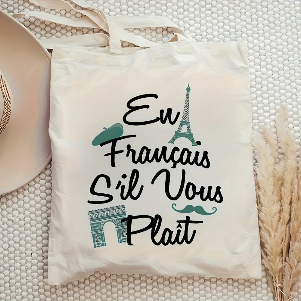1pc Women S French Themed Tote Bag Large Capacity Handbag with Eiffel Tower Arc De Triomphe Reusable Shopping Bag Fashion