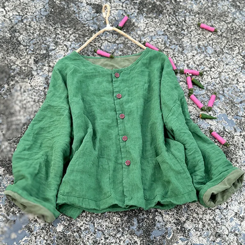 

Chinese Style Cotton Linen Basics Jackets Women Autumn New Vintage Solid Color Loose Female Coats Casual Womens Clothing