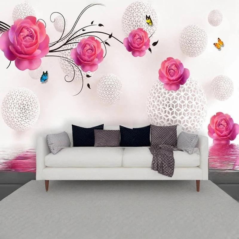 

MU8706 European-style 3D mural background wall with a rose vine spherical background Murals Wall paper Living Room Bedroom