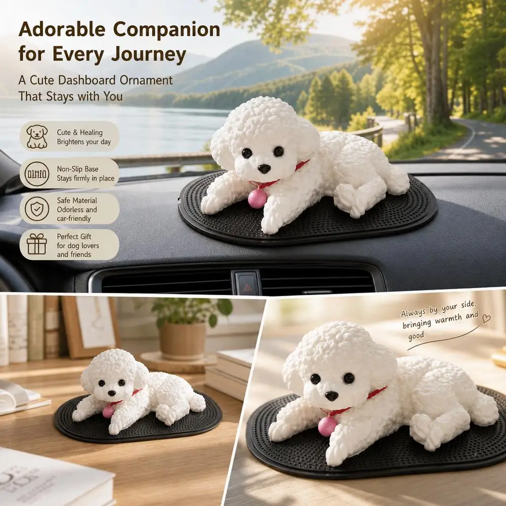Silikon-Teddyhund-Figur als Auto-Ornament, Dekoration für Armaturenbrett und Mittelkonsole, Simuliertes Haustier für Zuhause, Schreibtisch-Geschenk – Detail 5