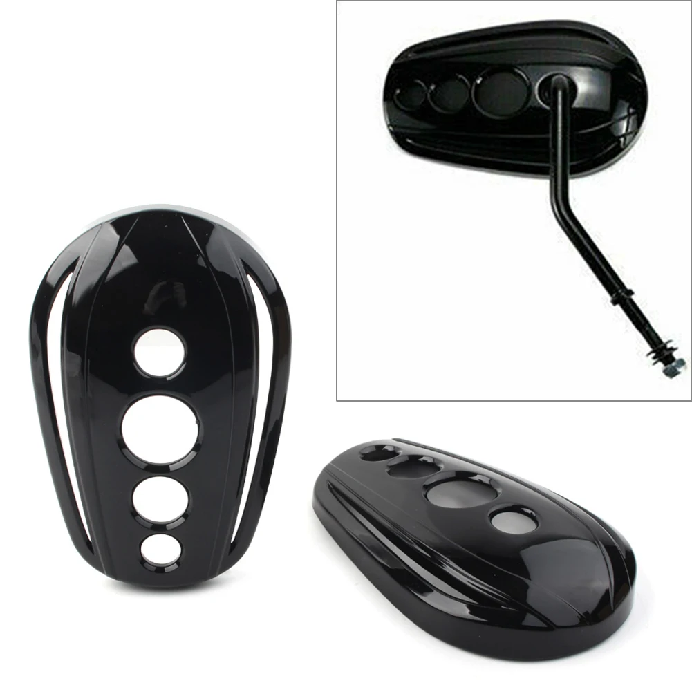 2Pcs Oval Motorcycle Rearview Mirrors Cap Cover For Harley Dyna Street Glide Softail Sportster XL883 XL1200 Gloss Black ABS