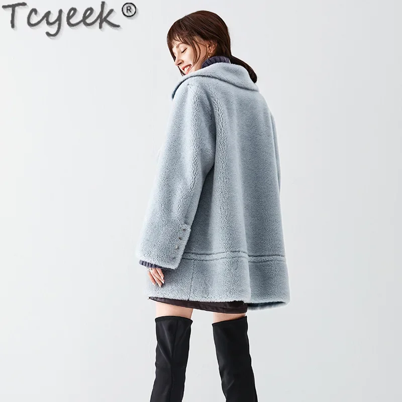 Tcyeek 100% Wool Jacket Grain Sheep Shearling Coat Womens Clothes Winter Jackets Women Mid-long Wool Coat Korean Casaco Feminino