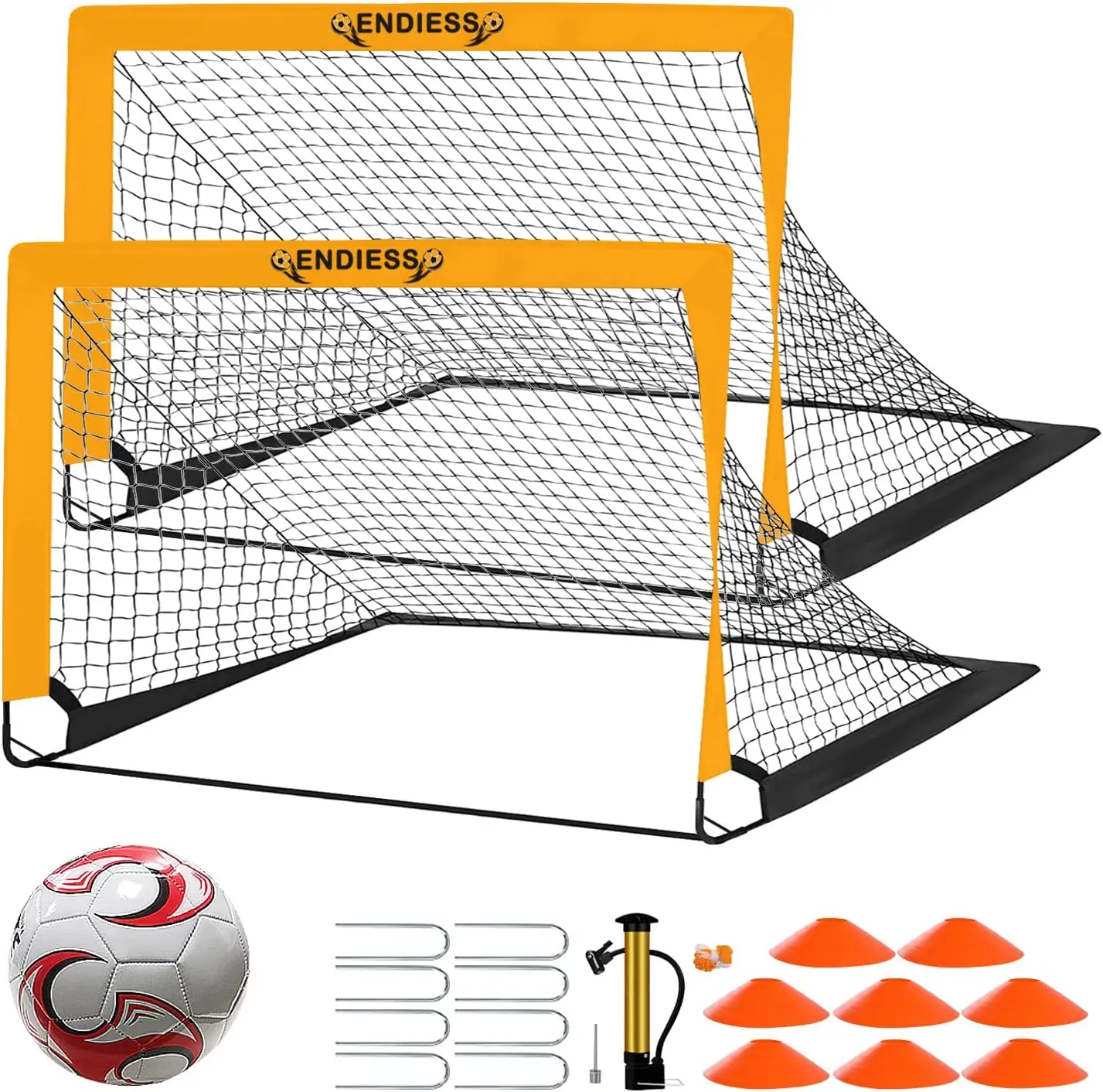 

2 Pack 4'x3' Pop Up Soccer Goals with Ball, Pump, Cones & Bag - Portable Training Set for Youth