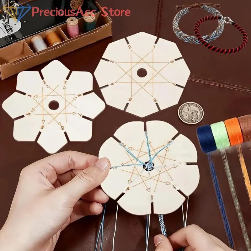 .New.1Pc/4Pcs Bracelet Woven Braiding Disk Flower Shape Wood Disk Bracelet Braiding Woven Plate Knitting Tools Beading Cord Disc