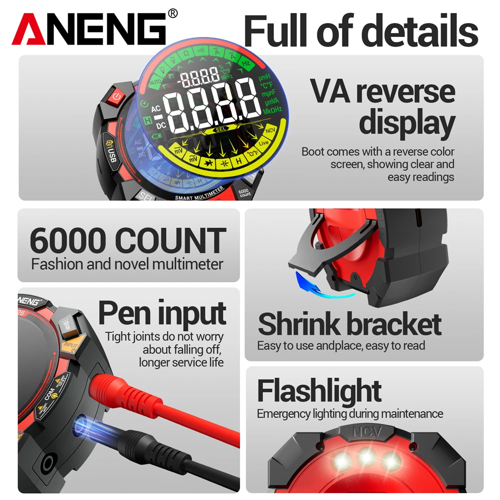 ANENG 626 Multimeter 6000 Counts Digital AC/DC Voltage Current Resistance Meter Lithium Battery Charging Multimetro Tester Tools