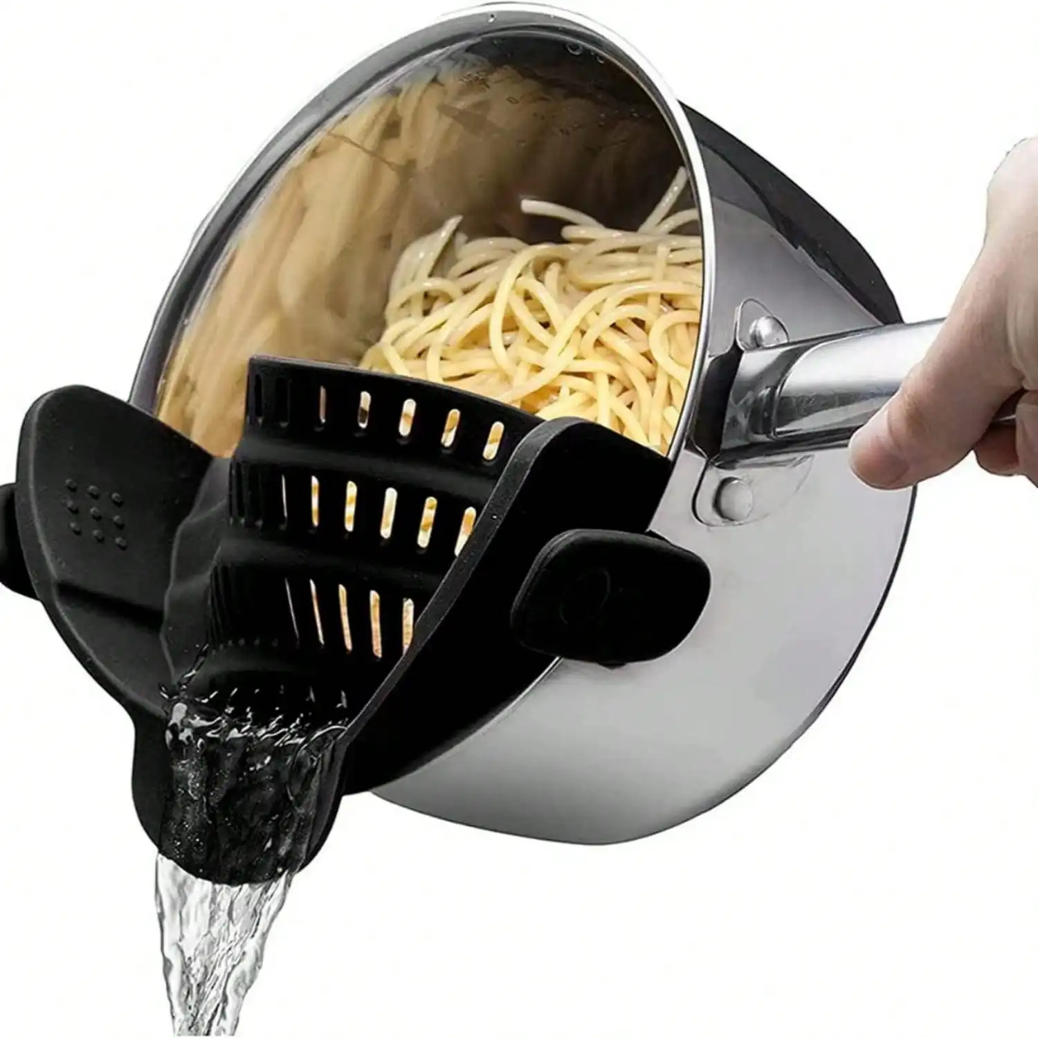 

Silicone Past Strainer Clip-On For Pots And Pans-Heat Resistant Colander For Vegetables And Noodles-Kitchen Gadgets For Cooking-Space-Saving Design-Gray