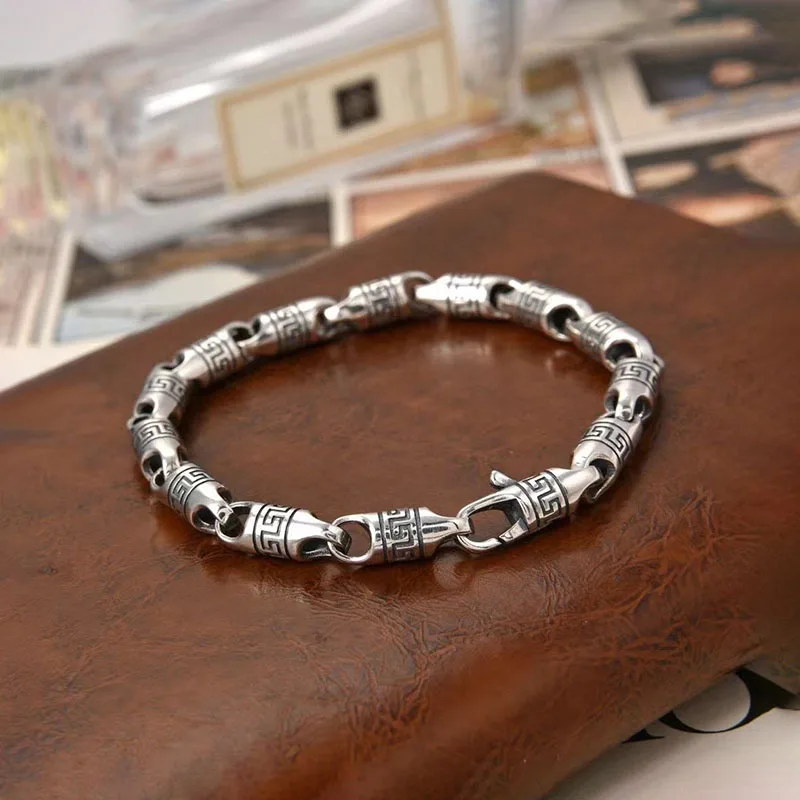 

Retro Silver Pattern Woven Chain Bracelet for Men, Six Word Truth Bracelet, Exquisite Hand Jewelry, Fashion Gift