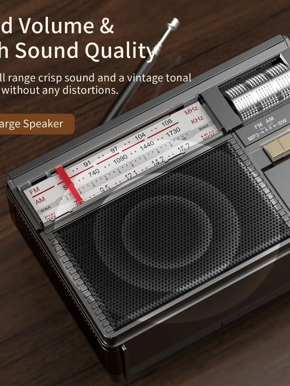 Radio rétro toutes bandes avec connectivité audio sans fil, charge solaire et multimode, batterie longue durée et modes de lecture multiples