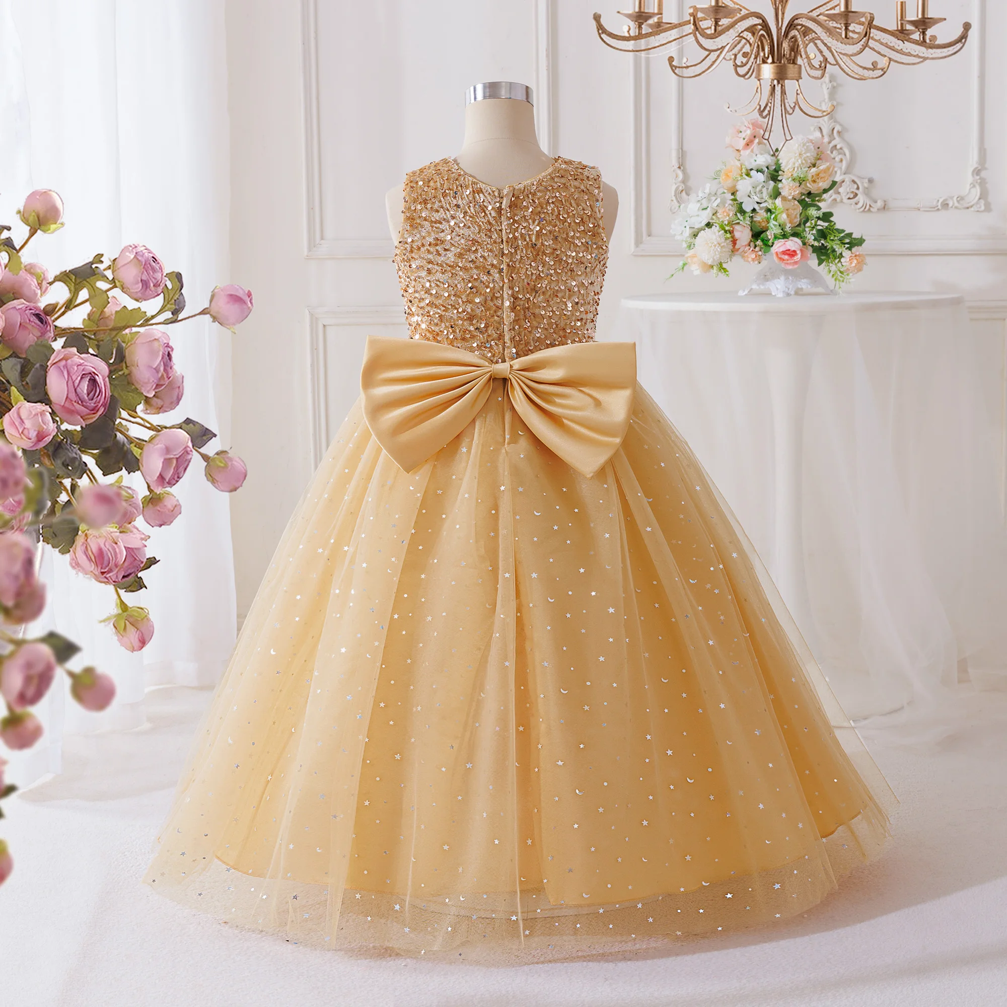 فستان الأميرة الطويل للفتيات فستان زفاف فتاة الزهور المضيف أداء البيانو فستان تول منفوش لعيد ميلاد الأطفال #4