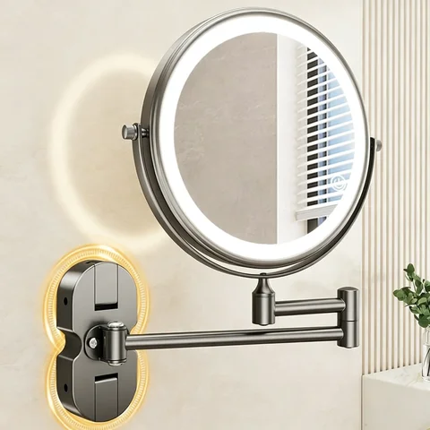 X3 Bathroom Suction Cup Makeup Mirror Wall Hanging Telescopic Folding Mirror, No Drilling, Rotatable Magnifying Beauty Mirror
