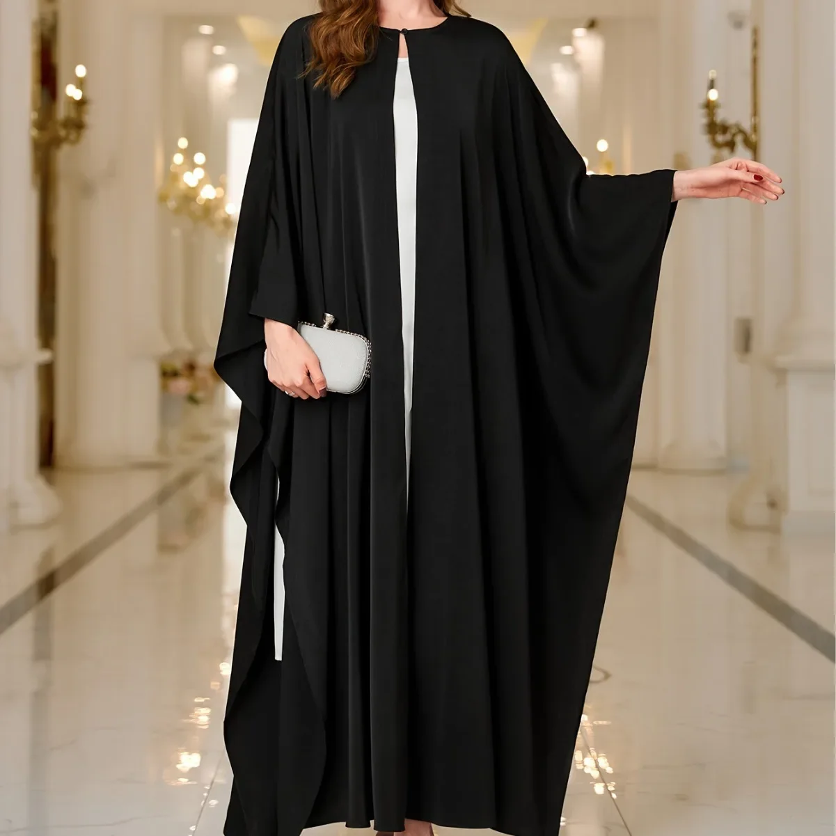 Abaya Middle East Muslim Arab Women's Cloak Round Neck Button Solid Cardigan Robe