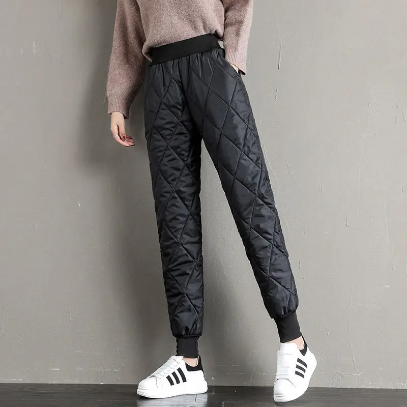 

High Waisted Slim Lightweight Simple Straight Pants 2023 Autumn Winter Women Warm Pants Casual Loose Thicken Down Cotton Pants