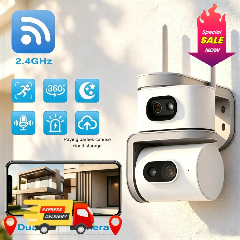 camera-de-surveillance-exterieure-double-ecran-wifi-cb011-equipee-d'un-eclairage-d'appoint-et-d'une-alarme-prenant-en-charge-la-detection-vocale-et-infrarouge
