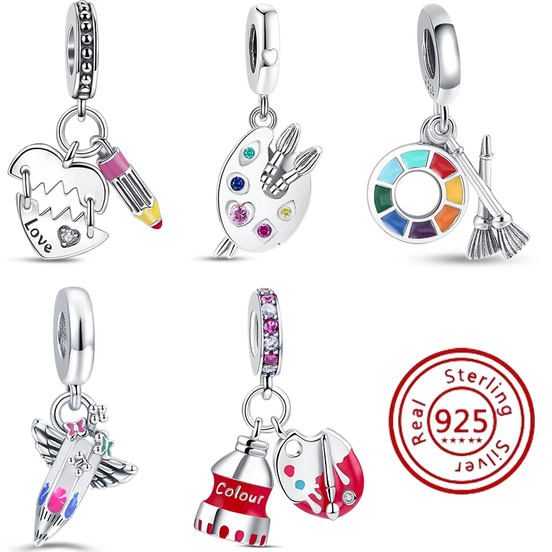 

Hot Sale 925 Sterling Silver Paintbrush Pigment Color Palette Series Charms Fine Beads Fits Original Pandora Bracelets For Woman