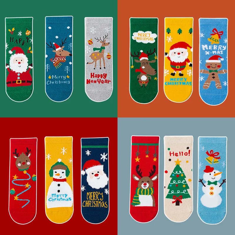 3Pairs/lot 1-12Years Christmas Kids Girls Boys Sock Cartoon Santa Claus Cotton New Year Children\'s Socks For Girls Spring Autumn