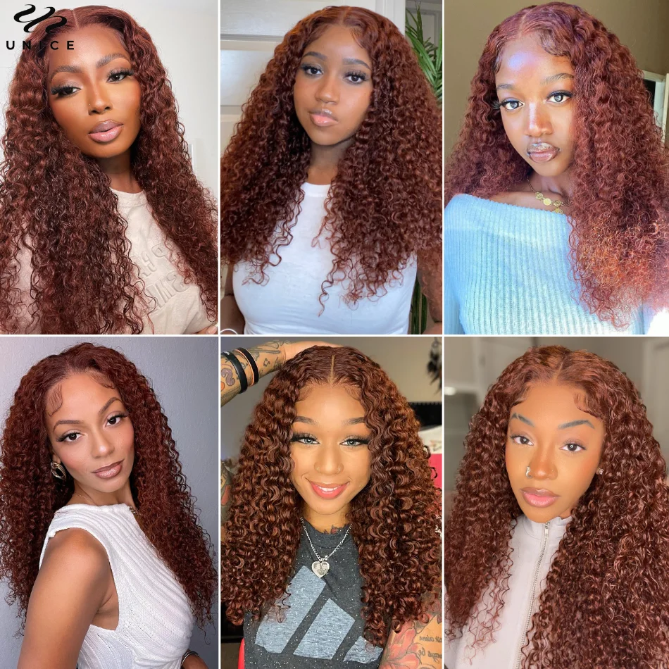 UNice Hair Pre Everything 13x4 Frontal Wig Reddish Brown Curly Human Hair Lace Front Wig Pre Cut Pre Bleached Pre Taped Lace Wig