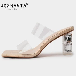 JOZHAMTA Size 34-39 Women Sandals Clear High Heels Summer Shoes Woman Open Toe Mules Chunky Heel Slippers Prom Street Slides