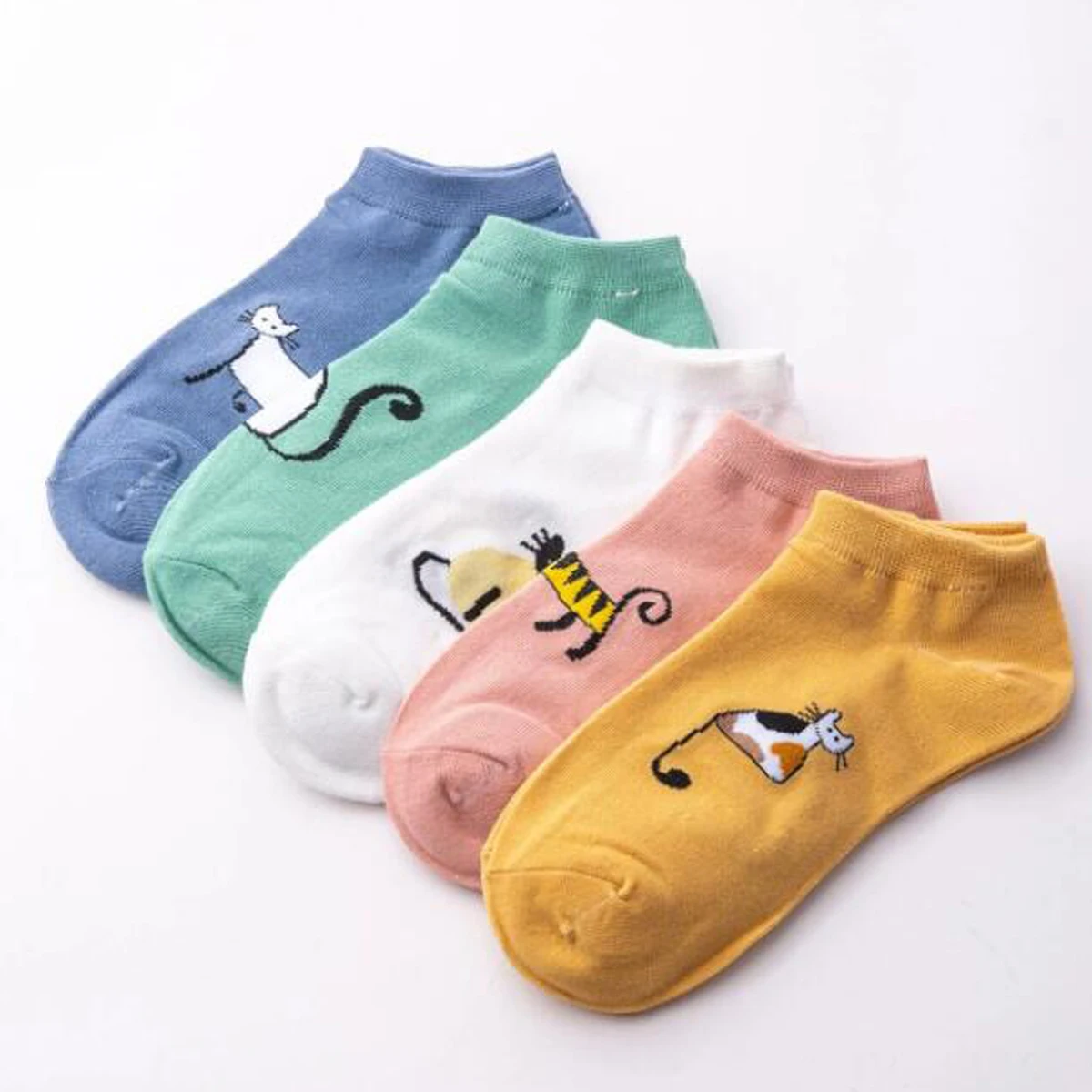 5 Paar Damen- und Mädchen-Socken aus Baumwolle mit niedlichen Cartoon-Motiv, kurze Sommer-Söckchen – Detail 27