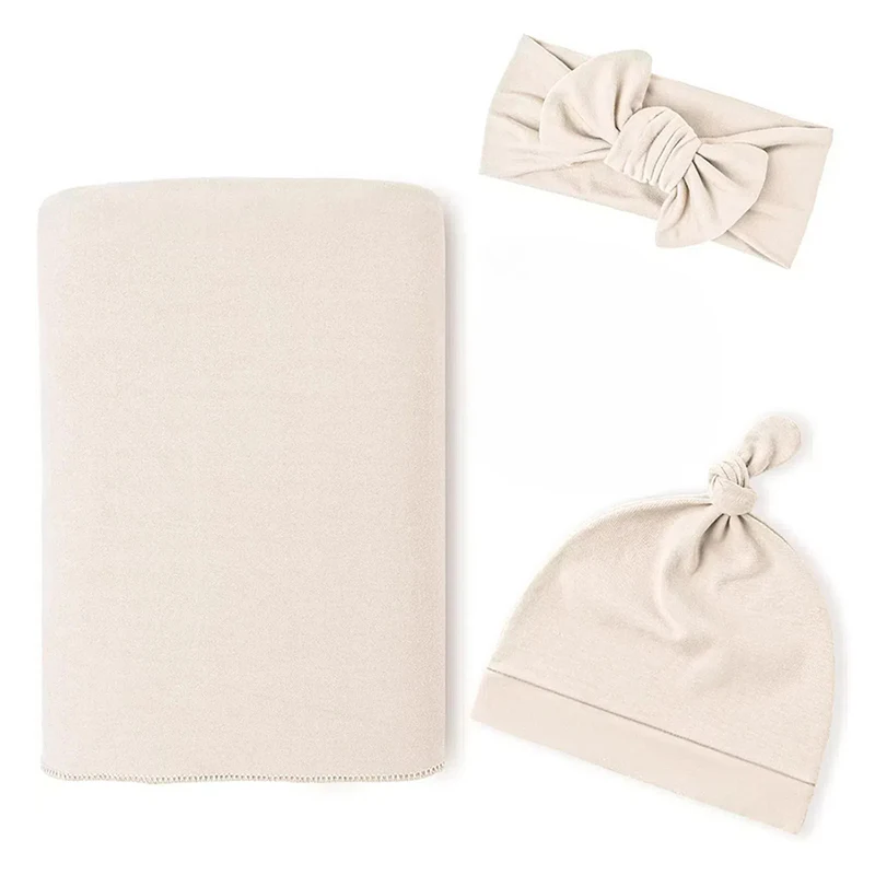 3 قطعة مجموعة الوليد قماط بطانية و طقم قبعات بنين بنات جيرسي متماسكة الطفل قماط التفاف التصوير الدعائم لوازم الطفل #2
