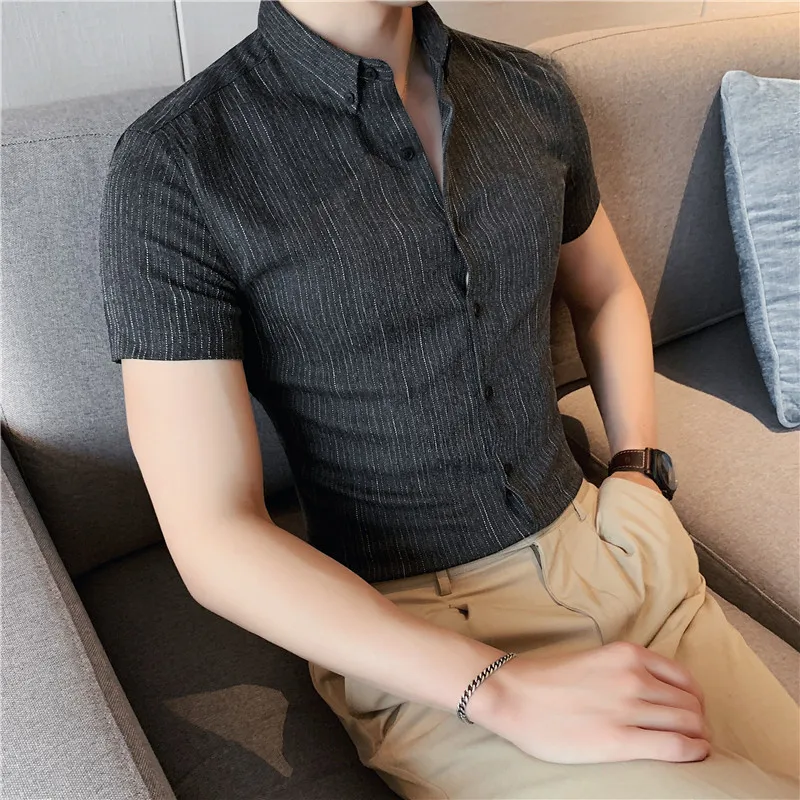 

British Style Short Sleeved Shirt for Men Summer Slim Fit Casual Business Dress Shirts Social Office Streetwear Camisa Masculina