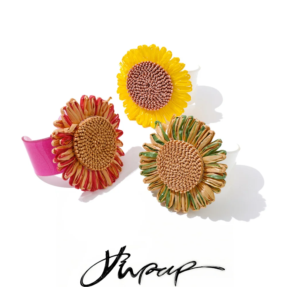 Yhpup 59mm colorido Lafite hierba resina flor girasol verano brazalete pulsera moda joyería de muñeca 2025 Popular