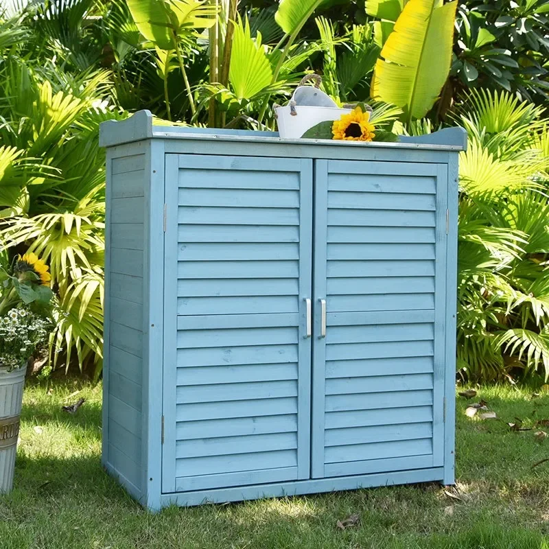 Outdoor Solid Wood Storage Cabinet Shoe Rack Adjustable Balcony Entrance Garden Villa Courtyard Rainproof Anti-corrosion