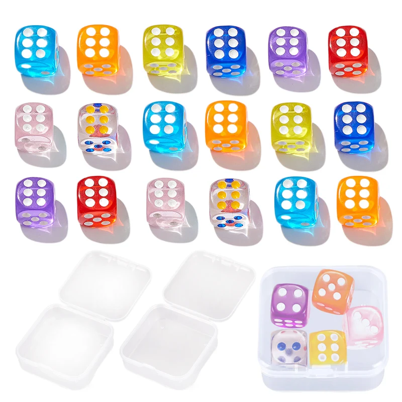 

5pcs Six Sided Dice 14mm with Storage Box Transparent Color Acrylic Entertainment Board Game Accessories Gambling Props TMZ