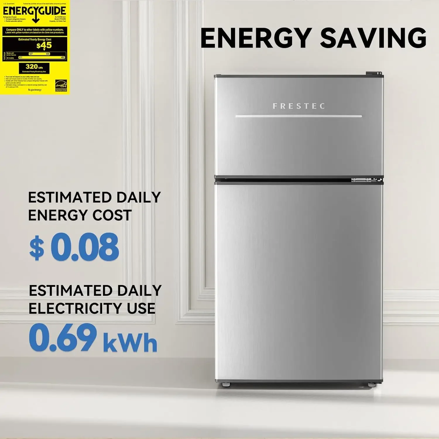 3,2 Cu.Ft. Мини-холодильник с морозильной камерой, 2-дверный холодильник и морозильная камера, небольшой холодильник для спальни, домашнего офиса, общежития, небольшой охл для напитков