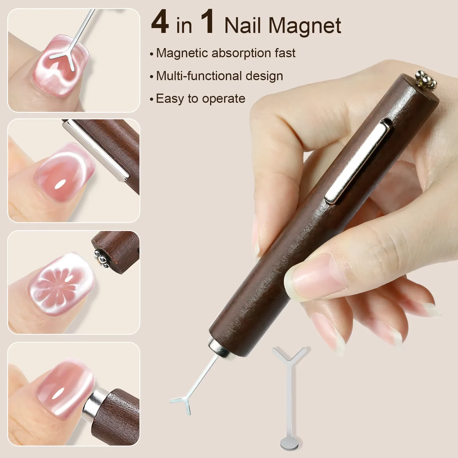 Bastão Magnético 3 em 1 Multifuncional para Unhas de Gel UV/LED com Efeito Olho de Gato, Ferramenta Especial para Design de Unhas e Manicure