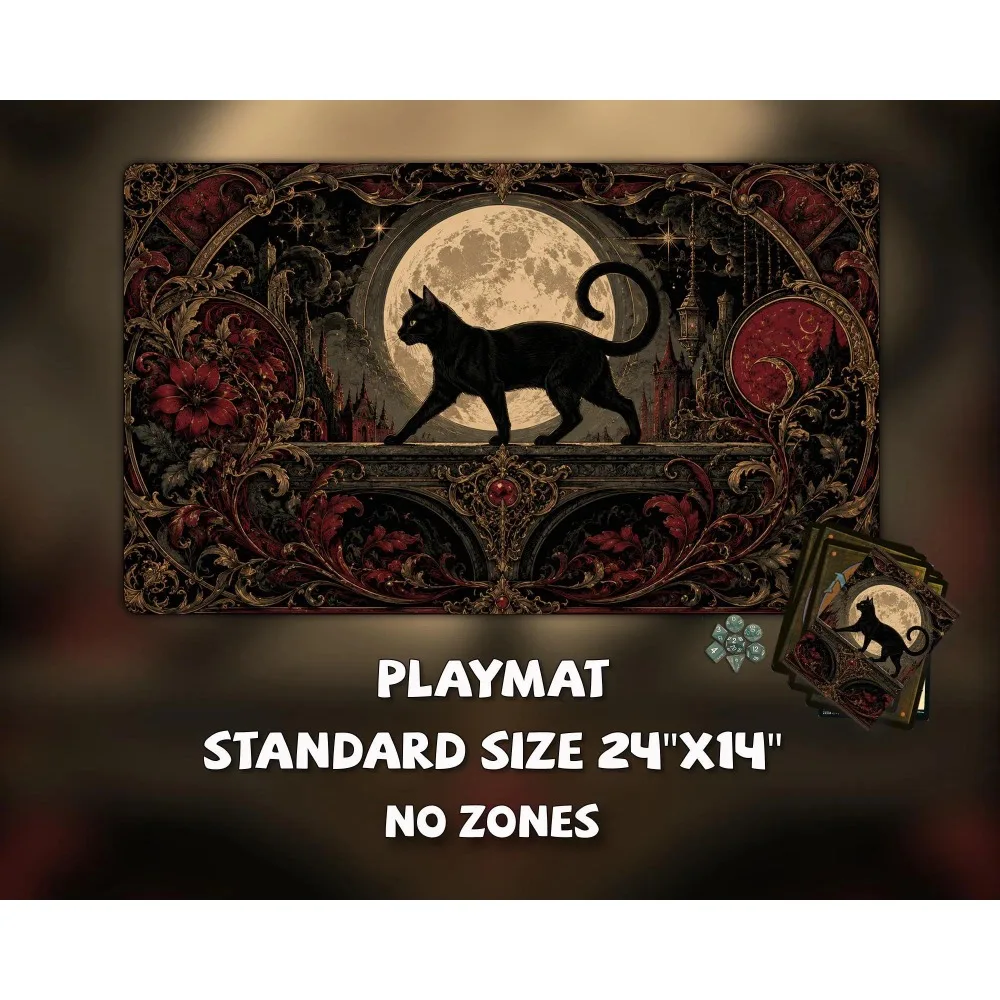 Playmat,Pixel TCG Playmat, Trading Card Game Mat, Commander EDH Gaming Mat, Gamer Gift, Moon Black Cat mouse pad tapis de souris
