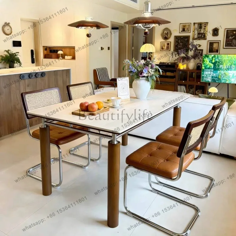 Factory Direct Sales Beige Yellow Dining Tables Brown Minimalist Party Modern Design Kitchen Tables Stainless Nordic Mesas De Co